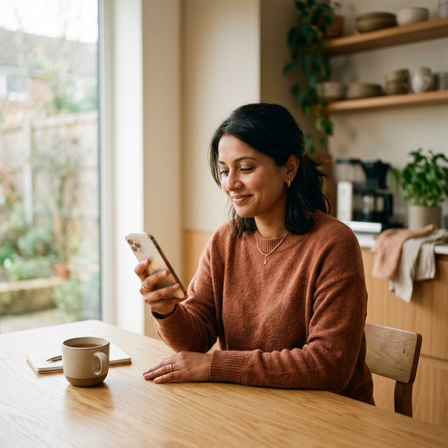 A parent reviewing their child's IEP document using OurIEP on an iPhone at home